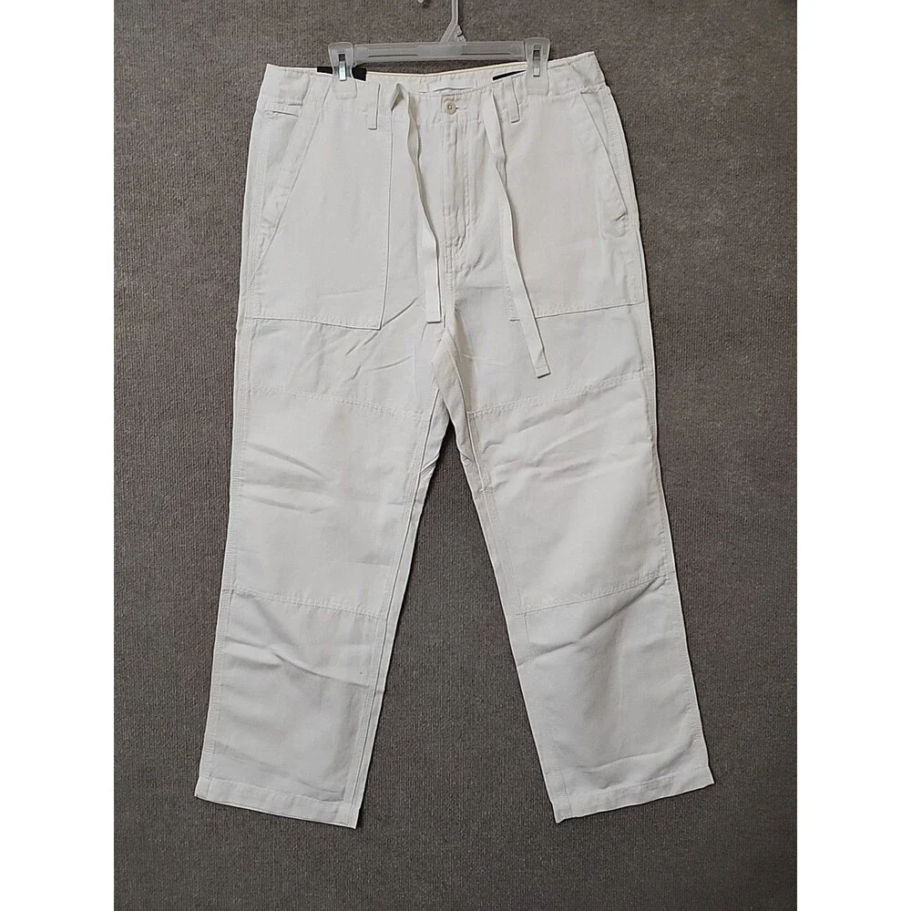 Banana Republic Dockside Pants Mens 35 Cream Linen Blend Beach Vacation NEW